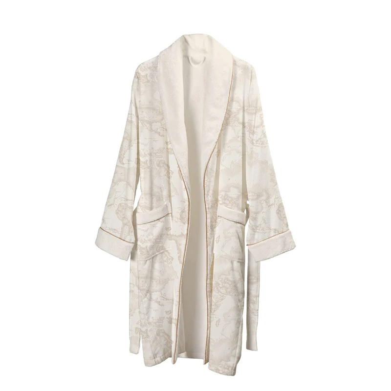 Accappatoio con Cappuccio geo white in Cotone 380 gr/mq