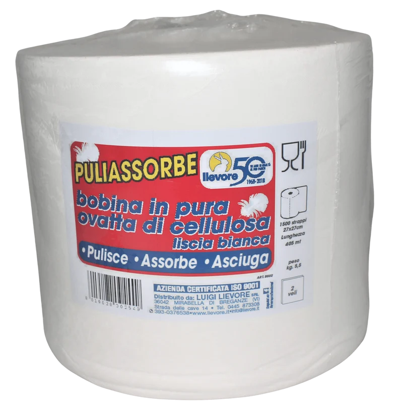 PULIASSORBE bobine in pura ovatta di cellulosa liscia | 2 veli | 405 mt