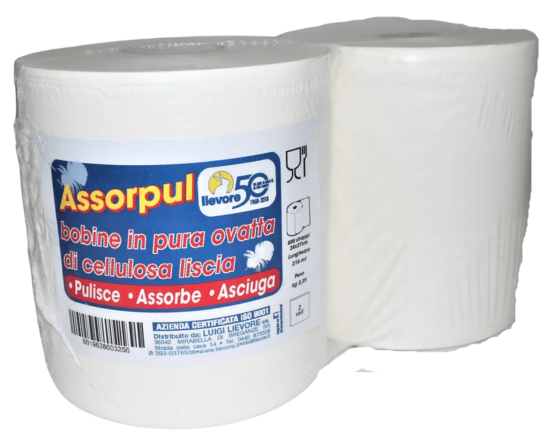 ASSORPUL bobine in pura ovatta di cellulosa liscia| 2 pz | 2 veli | 216 mt