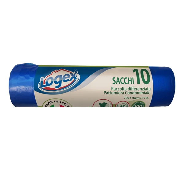 LOGEX PROFESSIONAL - 2006LXB01 - Sacchi per immondizia - 70x110 cm - 120 L - 16 micron - blu - Logex Professional - rotolo da 10 sacchetti - 57546 - Conf. da 1 Pz.