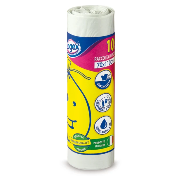 LOGEX PROFESSIONAL - C5LX-2006W - Sacchi per immondizia - 70x110 cm - 120 L - 16 micron - bianco - Logex Professional - rotolo da 10 sacchetti - 57545 - Conf. da 1 Pz.