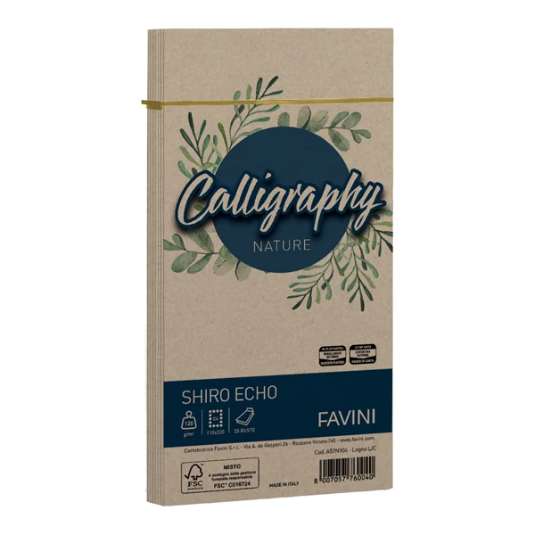 FAVINI - A57N904 - Busta Calligraphy Shiro Eco - 110 x 220 mm - 120 gr - legno - Favini - conf. 25 pezzi - 100425 - Conf. da 1 Pz.
