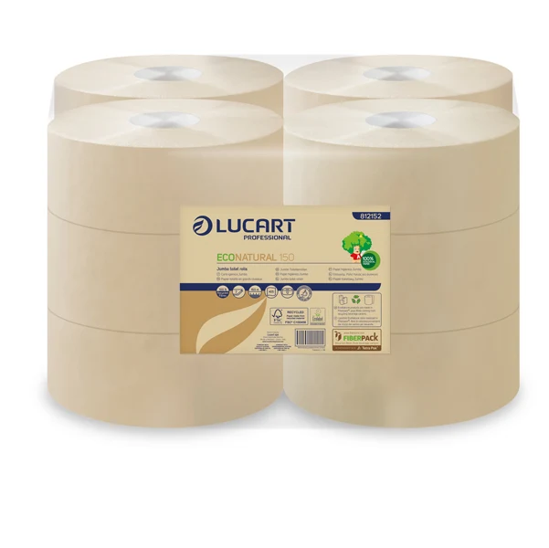 Lucart - 812152P - Carta igienica EcoNatural Mini Jumbo - 9,1 cm x 150 mt - 15,5 gr - diametro 18 cm - Lucart - 82486 - Conf. da 12 Pz.