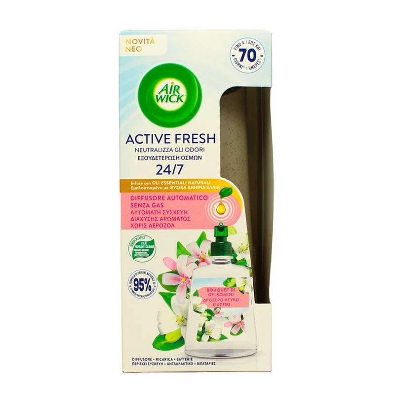 Airwick - Diffusore Elettrico Automatico Completo Base + Ricarica 228 Ml + Batterie - Fragranza Bouquet Di Gelsomino