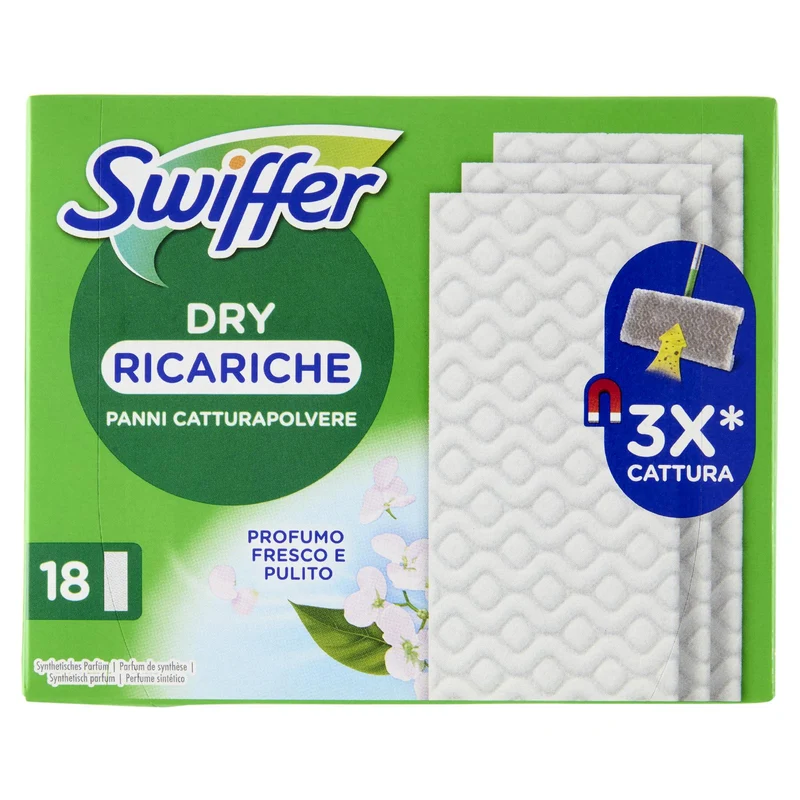 Swiffer Panni Catturapolvere per Scopa Swiffer Profumo Fresco e Pulito - Ricarica 18 Panni