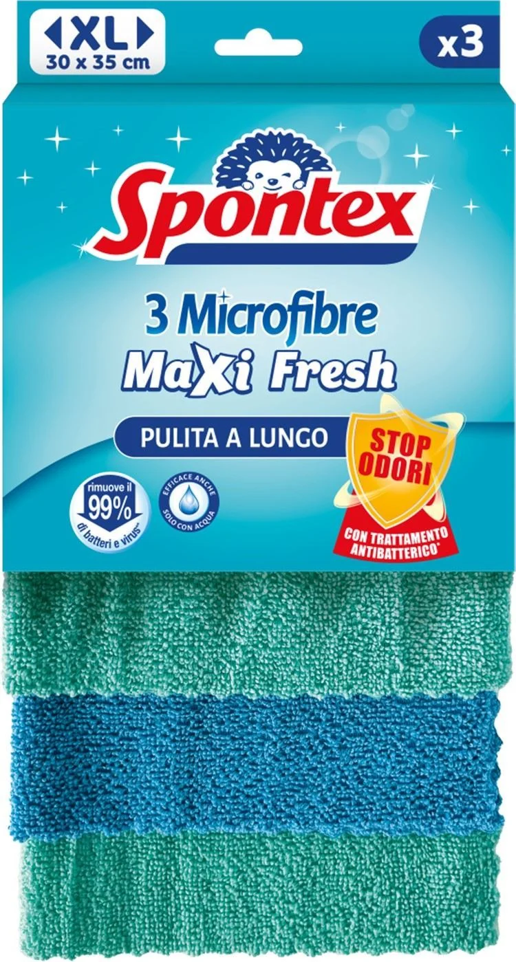 Spontex - Panni Microfibra Maxi Fresh Antibatt - 3 Pezzi