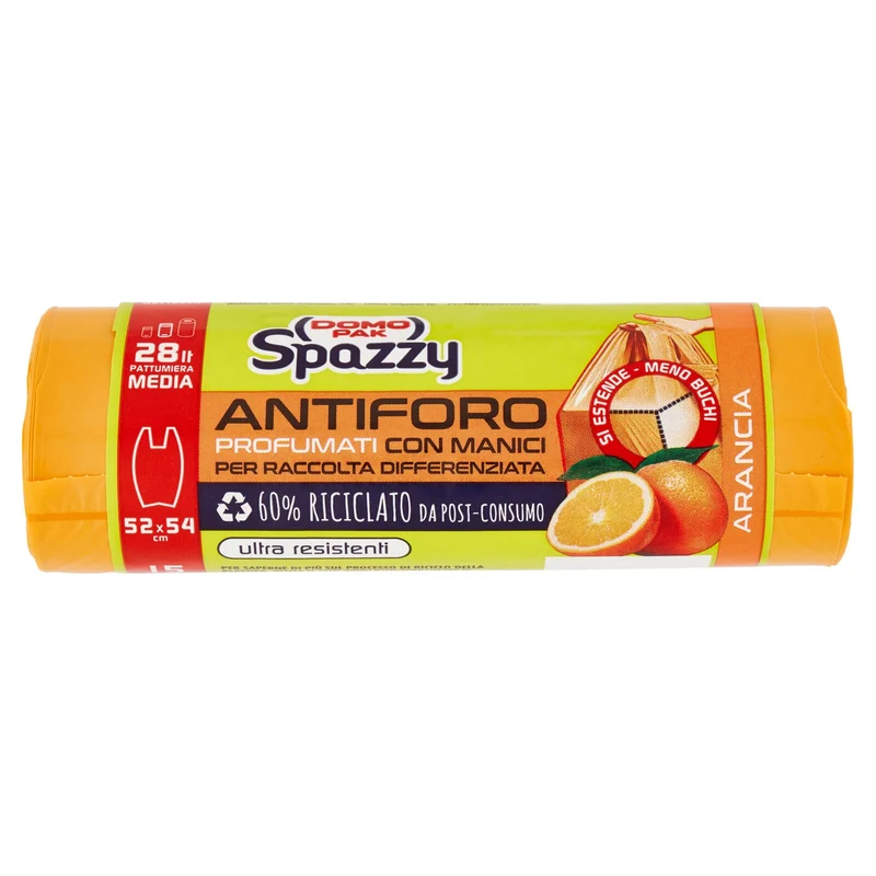 Domopak Spazzy Antiforo Profumati con Manici 28 lt Pattumiera Media 52x54 cm Arancia 15 pz