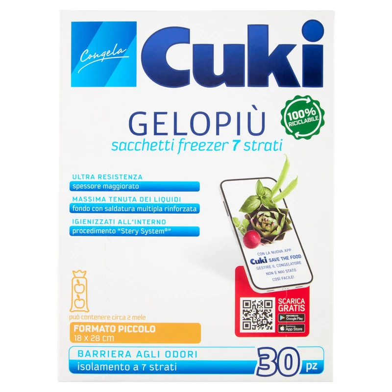 Cuki Congela Gelopiù sacchetti freezer 7 strati Formato Piccolo 18 x 28 cm 30 pz
