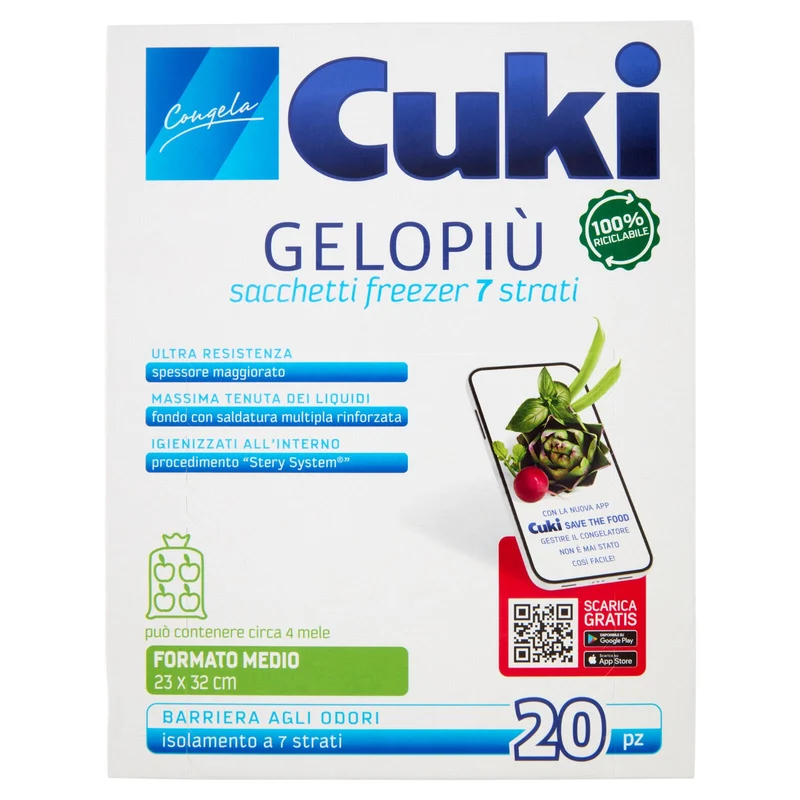 Cuki Congela Gelopiù sacchetti freezer 7 strati Formato Medio 23 x 32 cm 20 pz