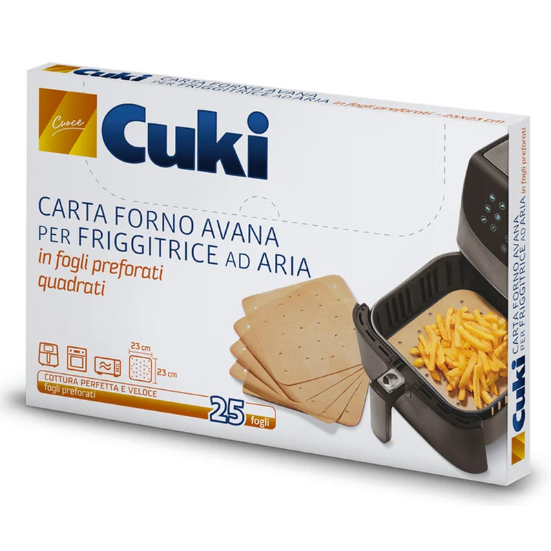 Cuki - Carta Forno Avana per Friggitrice ad Aria - 25 Fogli (23x23 cm)