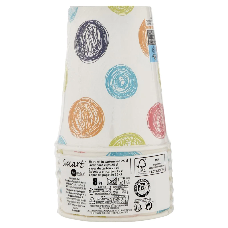 Smart Ecotable Bicchieri in cartoncino 25 cl 8 pz