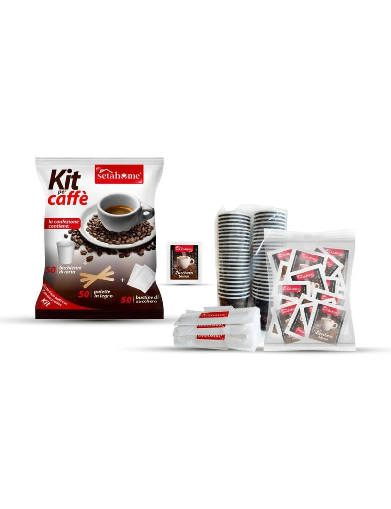 SETAHOME Kit Per Caffè 50 Bicchierini 50 Palettine e 50 Bustine Zucchero