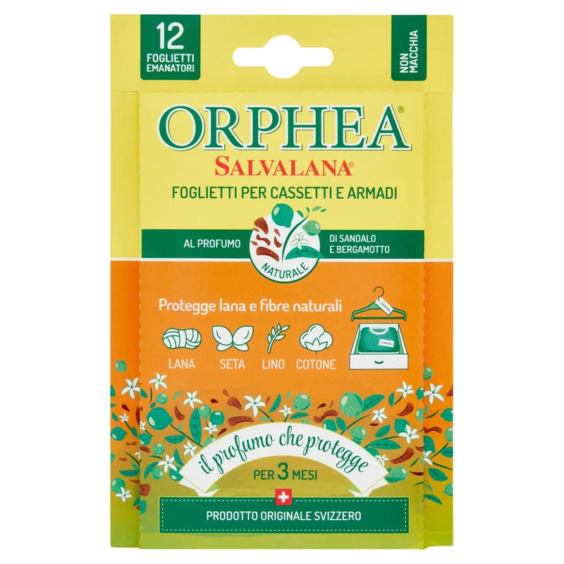 Orphea Salvalana Foglietti per Cassetti e Armadi al Profumo di Sandalo e Bergamotto 12 x0,65 g