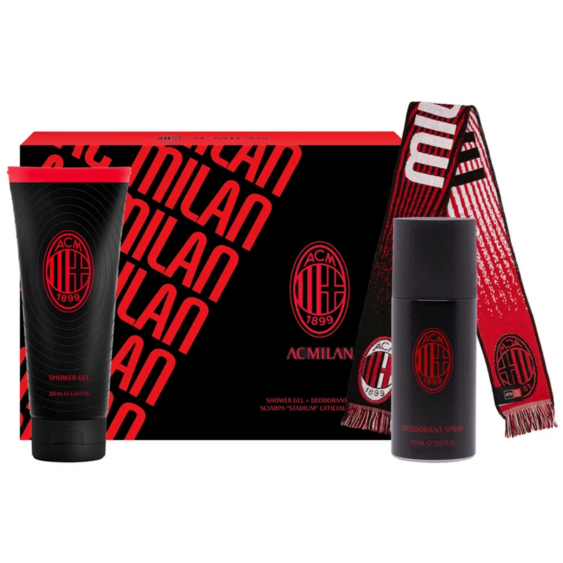 Milan - Cofanetto Deodorante 150 Ml + Shower Gel Tubo 200 Ml + Sciarpa Da Stadio Ufficiale