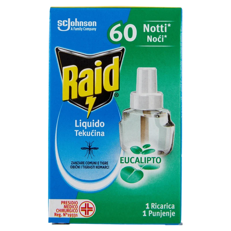 Raid Liquido Elettrico Ricarica, 60 Notti, Eucalipto, 36ml