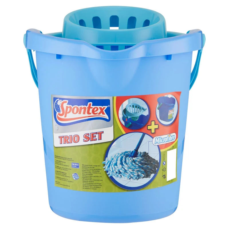 Spontex Lavapavimenti Trio Set (Fiocco 100% Microfibre + Secchio + Strizzatore)