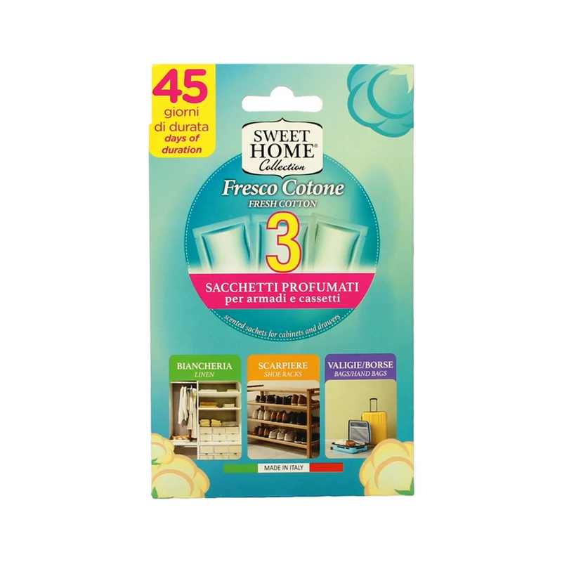 Sweet Home - Sacchetti Profumati Fresco Cotone Per Cassetti E Armadi - 3 Pezzi