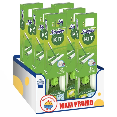 Swiffer Scopa Kit +8panni Omaggio +3panni Umidi – Cartone 6 pz