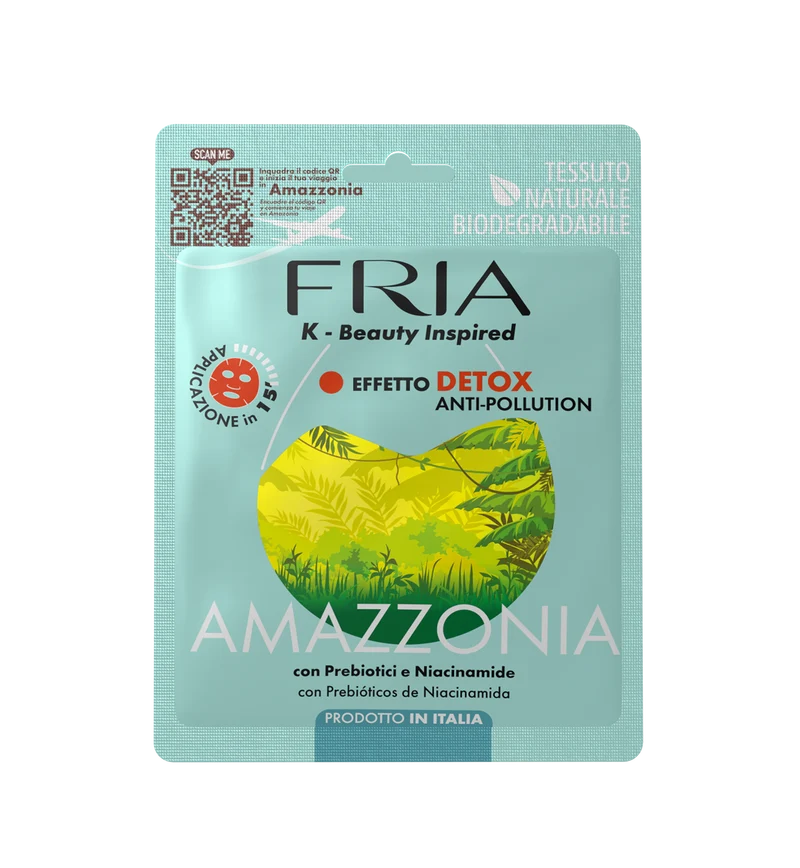 FRIA - MASCHERA VISO IN TESSUTO NATURALE BIO DETOX ANTI POLLUTION AMAZZONIA CON OLIGOSACCARIDE NATURALE - MONODOSE