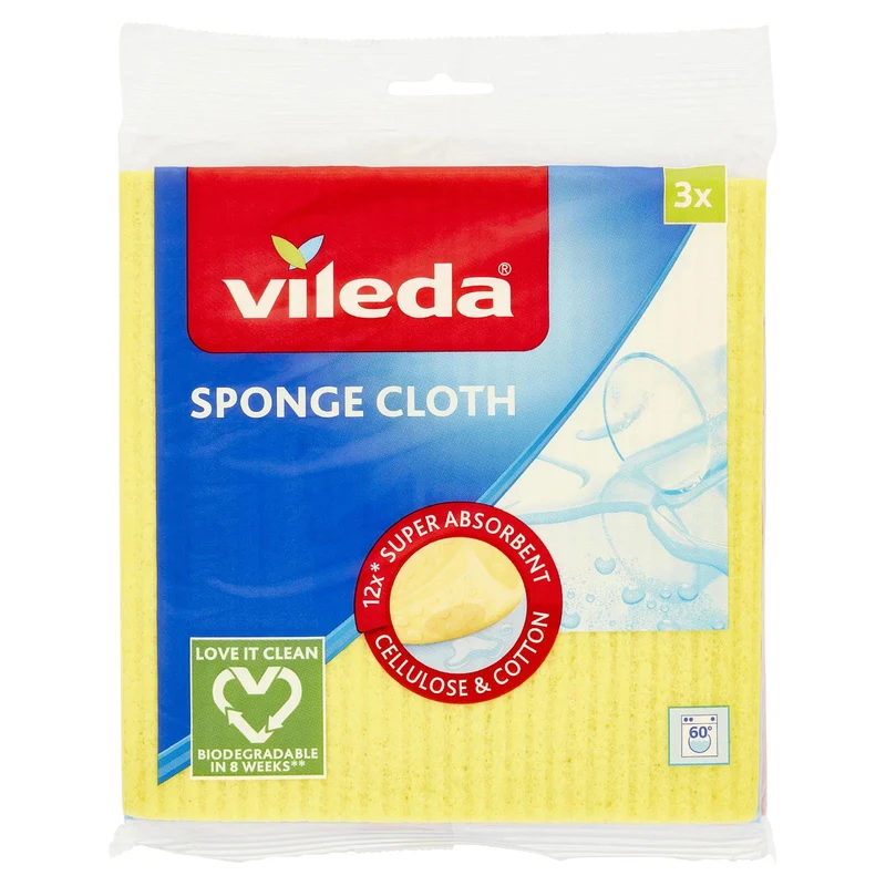 Vileda Panno spugna 100% naturale biodegradabile, composto da cellulosa e 30% cotone riciclato 3 pz