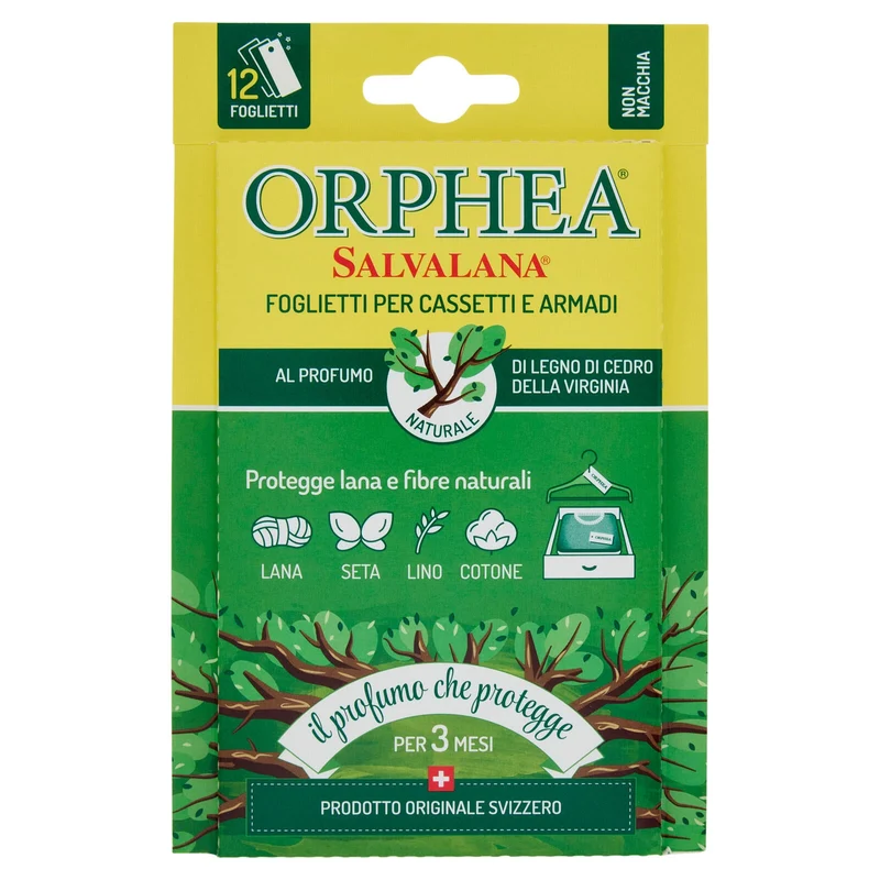 Orphea Salvalana Foglietti per Cassetti e Armadi al Profumo Naturale di Legno di Cedro 12 x 0,65 g