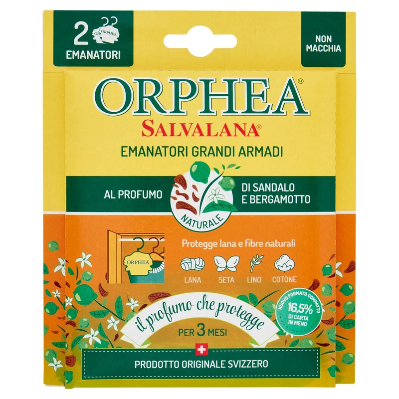 Orphea Salvalana Emanatori Grandi Armadi al Profumo Naturale di Sandalo e Bergamotto 2 x 4,4 g