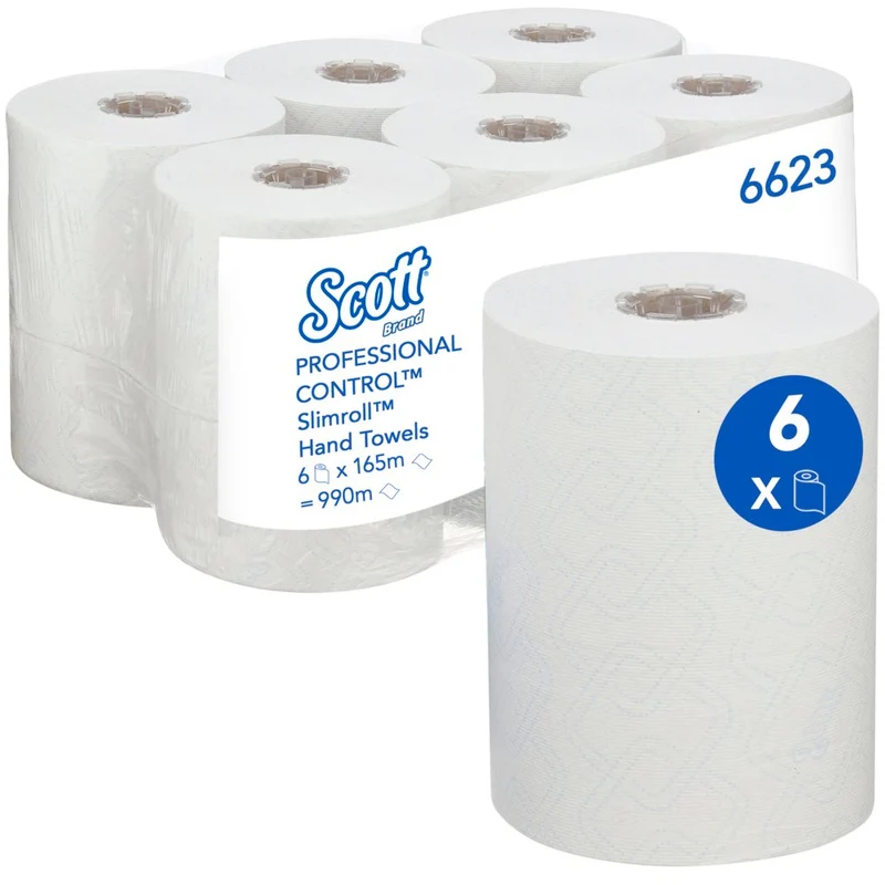 Asciugamani bianchi Slimmroll per dispenser Kimberly-Clark Scott® 6623 - 6 rotoli
