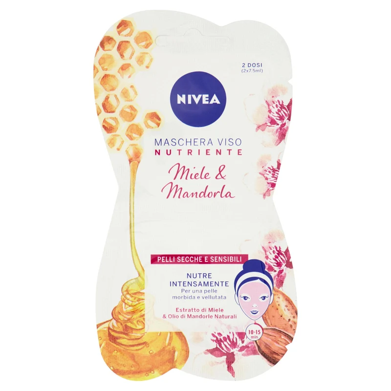 Nivea Maschera Viso Nutriente Miele & Mandorla Pelli Secche e Sensibili 2 x 7,5 ml