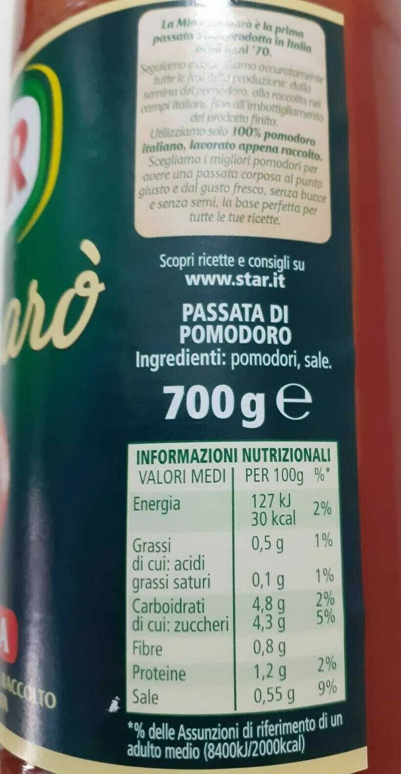 12 BOTTIGLIE PASSATA DI POMODORO PUMMARO' STAR DA 700 GR 100% ITALIANO