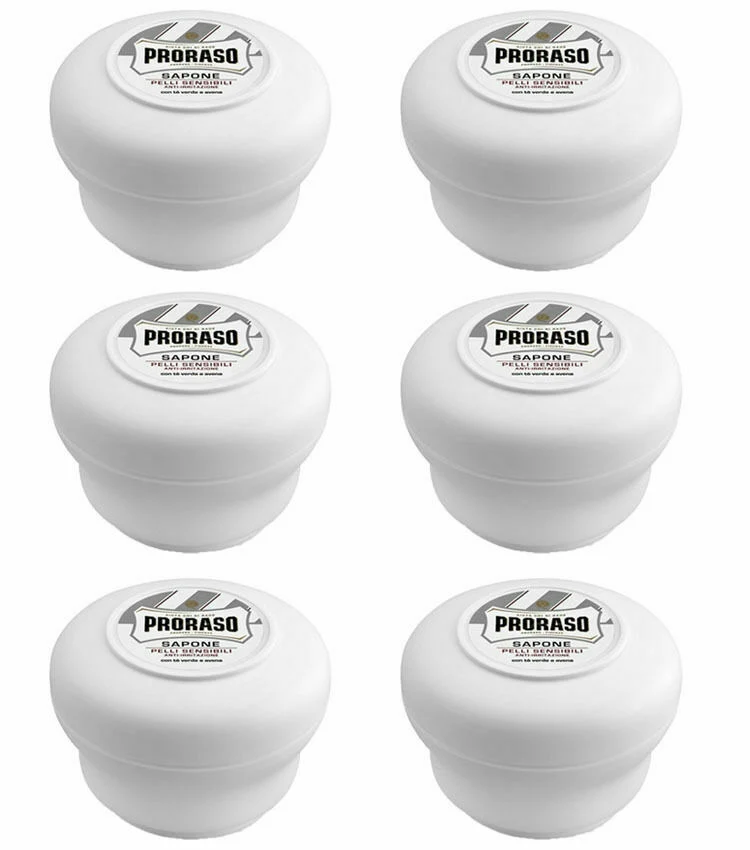 6pz PRORASO SAPONE DA BARBA in ciotola PELLI SENSIBILI anti-irritazione 150ml