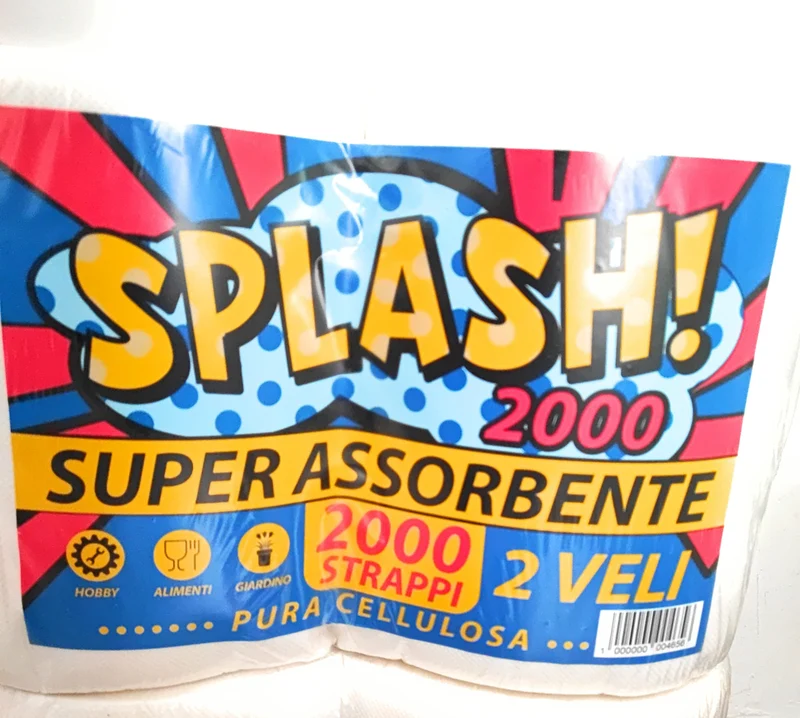 SPLASH Fai Da Te Rotoloni Asciugatutto - 1000 Strappi - 2 veli - pura cellulosa - Ideale per Uso Alimentare, casalingo e industriale. Carta 100% certificata. Prodotto Made In Italy