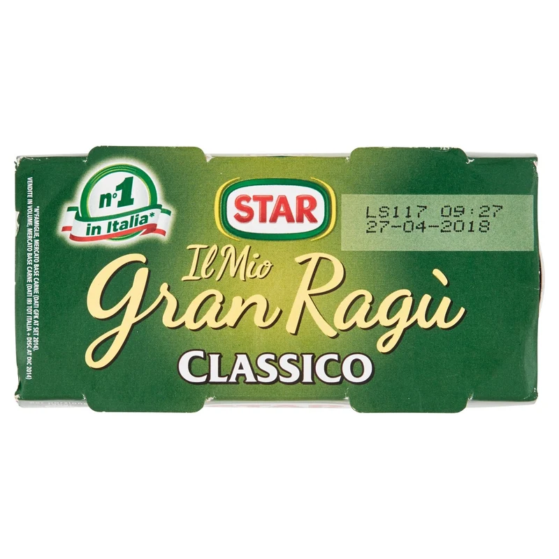 STAR Il Mio GranRagù Classico, 2 x 180gr, ragù preparato secondo la tradizione, 100% carne Italiana controllata e selezionata. Senza conservanti e senza glutine