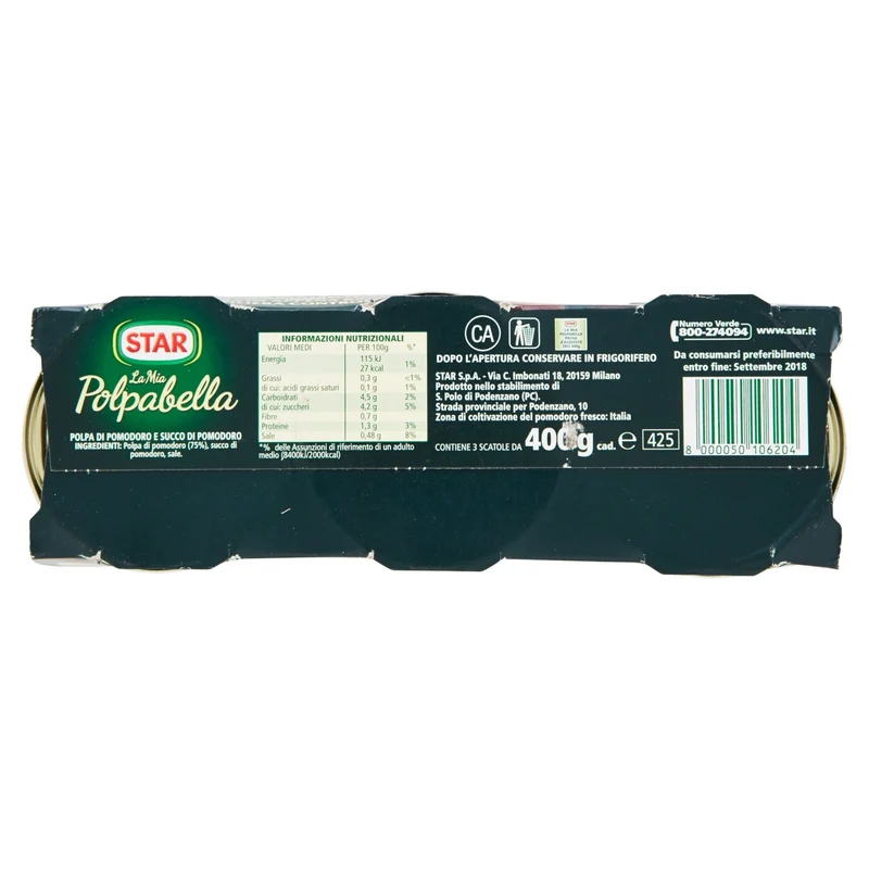 Star Polpabella, Polposi Cubetti, Pomodoro 100% Italiano, 3 x 400g