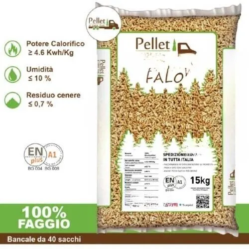 Pellet legna di faggio e abete, 10 sacchi da 15kg classe A1cerT.KG150+fulyco omg