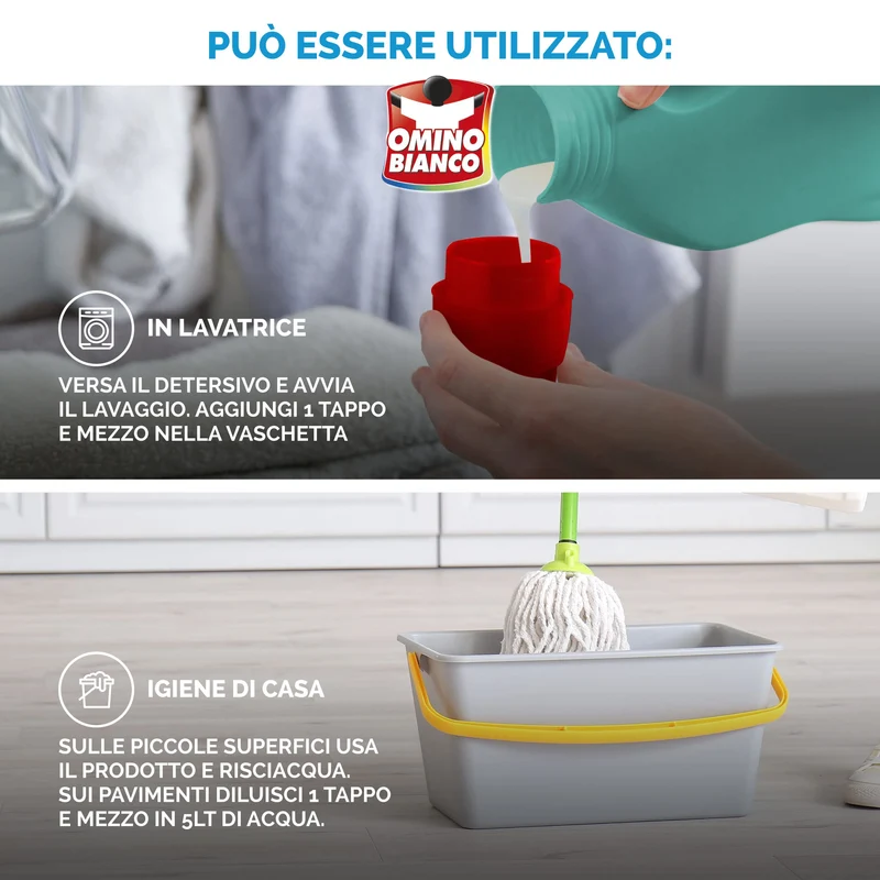 Omino Bianco - Candeggina Delicata, Tecnologia Anti Odor, Azione Igienizzante e Smacchiante, Essenza Muschio Bianco, 1500 ml
