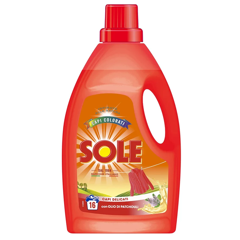 Sole Detersivo per Bucato in Lavatrice e a Mano, Tutti Colori con Agenti Cattura Colore, Lana e Delicati, 16 Lavaggi, 1000ml