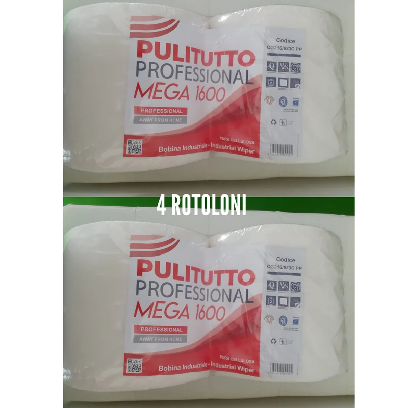 4 Rotoloni MEGA di Carta 4x800 strappi Bobine Asciuga tutto mani pura cellulosa