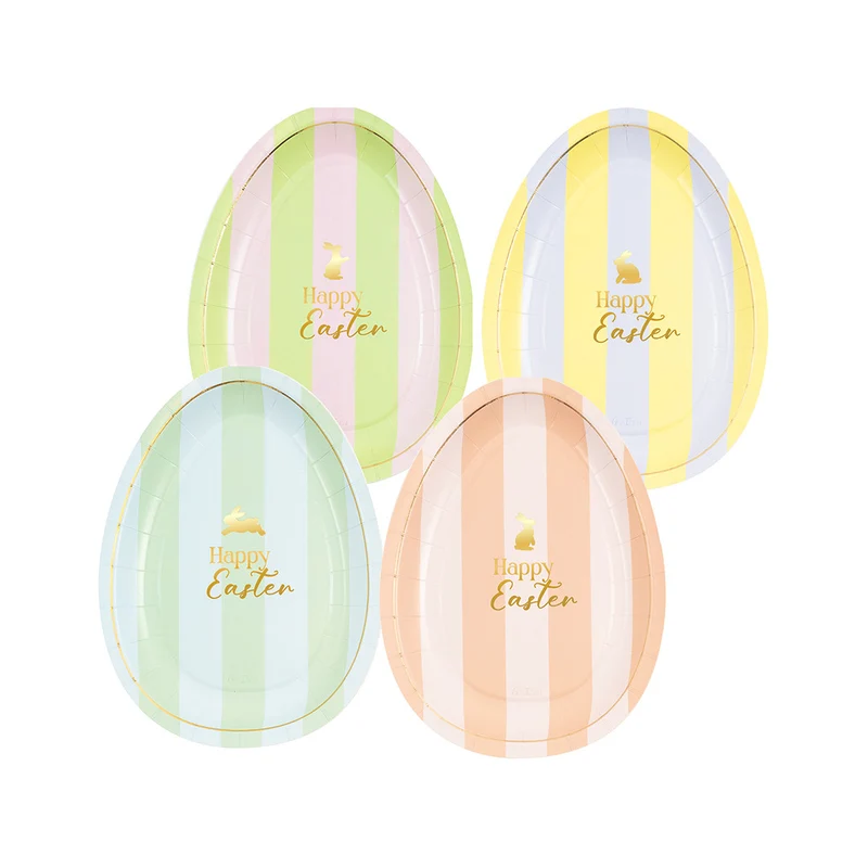 Piatti Piani in Carta Easter Bunny Sagomati Uovo 22 cm - 8 pezzi