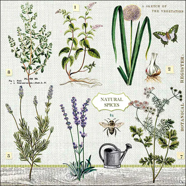 Tovaglioli in Carta FSC a 3 Veli 33 x 33 cm Herbs Garden - 20 pezzi