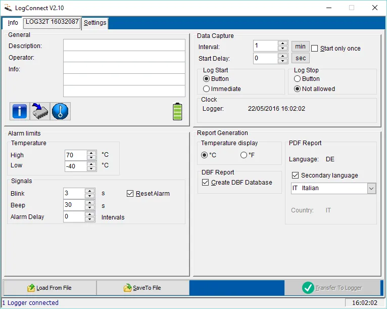 Registratore di temperatura LOG200 PDF- data logger