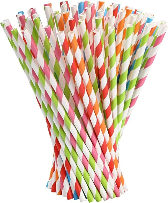 Pajitas Cartón Rayas Colores 6mm x 20cm (Delgadas) (pack con 100 unid/ caja con 6000 unid)