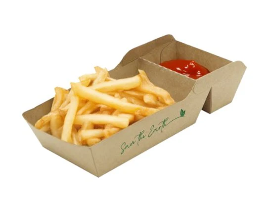 Barquetas Kraft Antigrasa/Fritos 2 compart. (18x10x3,5cm) (500 unid/caja)-(exclusivo online)