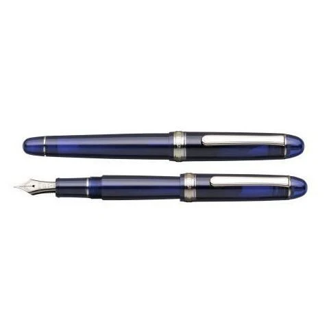Penna stilografica in platino n. 3776 Century Rhodium Fish Chartres Blue Bold PNB-18000CR#51-4