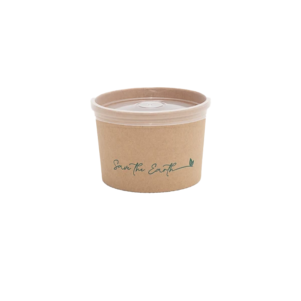 Envase redondo 8 oz Kraft 250 ml con tapa PP (Combo)