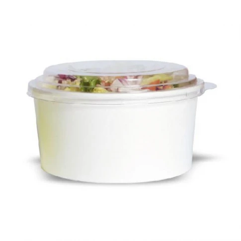Ensaladera Blanca Cartón 1300 ml + Tapa rPET Antivaho (200 unid/caja) (exclusivo online)