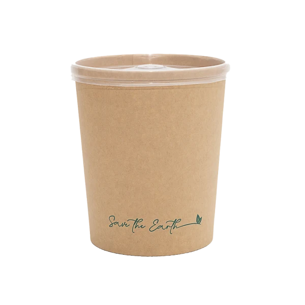 Envase redondo 32 oz Kraft 1000 ml con tapa PP (Combo)