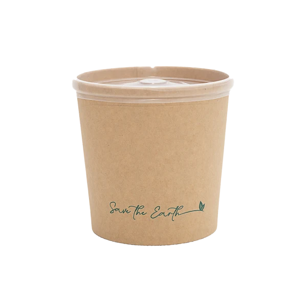 Envase redondo 26 oz Kraft 750 ml con tapa PP (Combo)