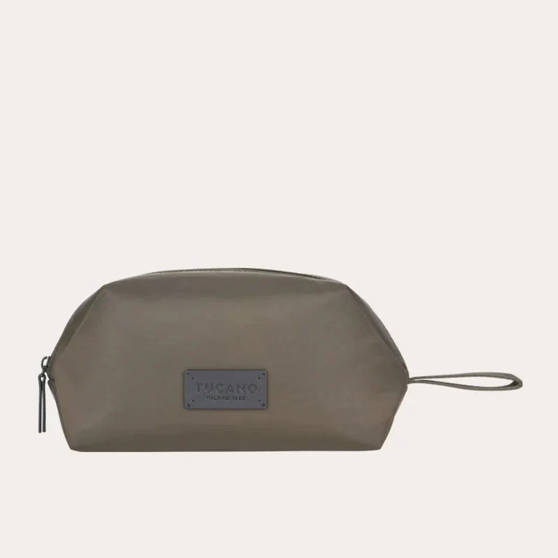 Beauty Case Tucano Fold in Nylon Riciclato e Pelle Verde Militare