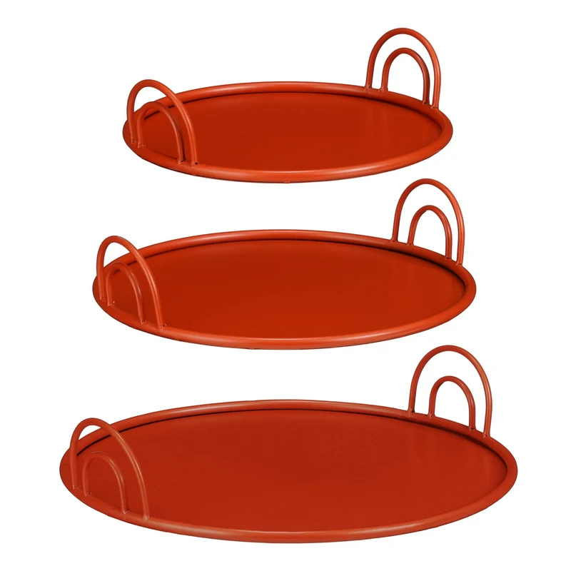 Vassoio Tondo con Manici Metal Rosso 8 x 30 cm