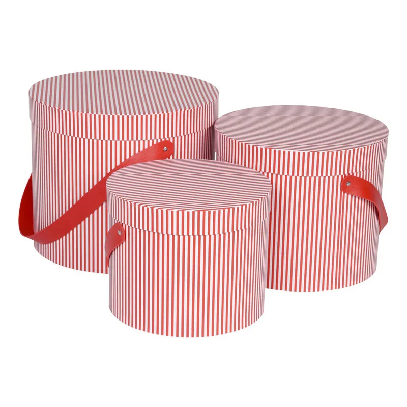 Scatola Tonda in Carta a Righe Rosso e Bianco 26 x 22 cm